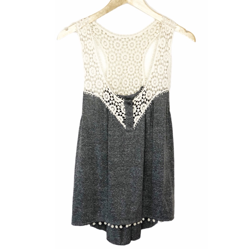 Umgee Gray & Cream Crochet Tank Top Size Small